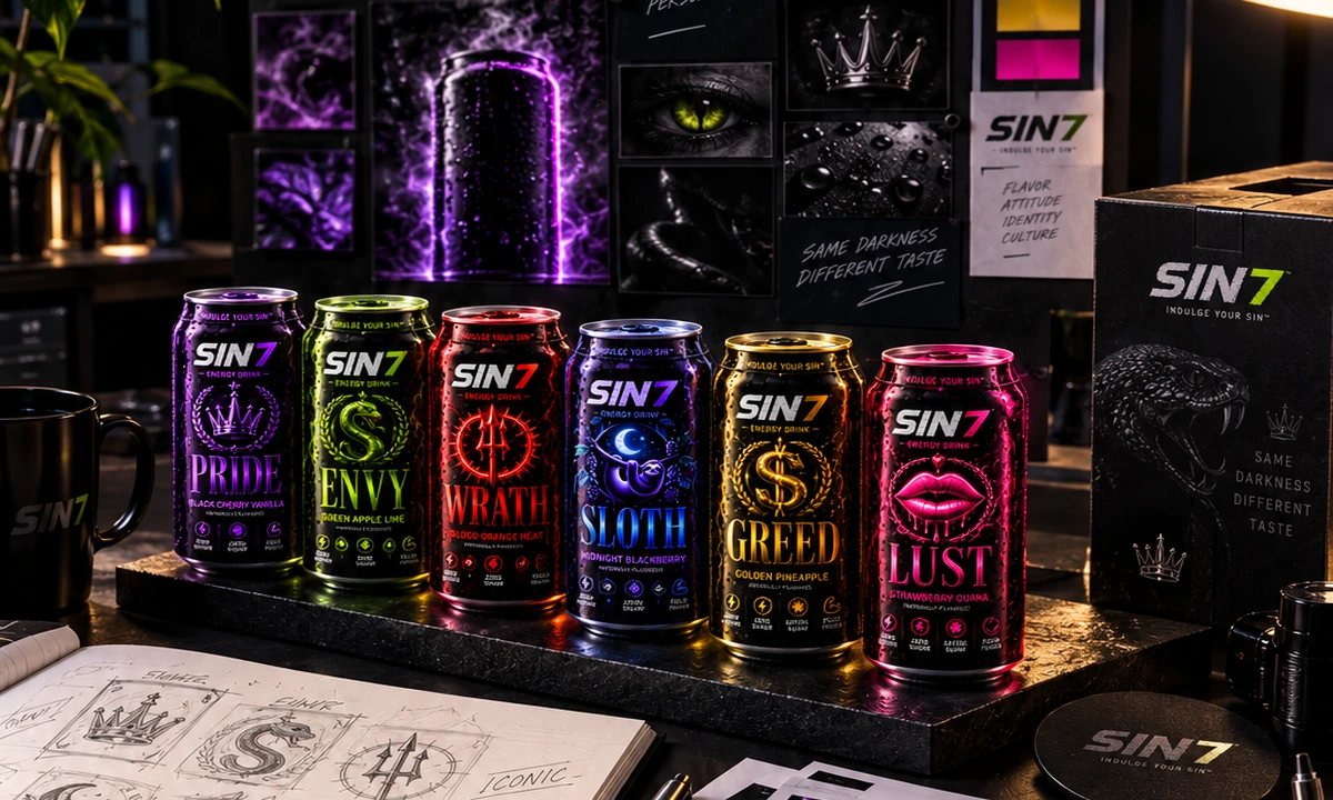 Brand development image featuring SIN7 branding
